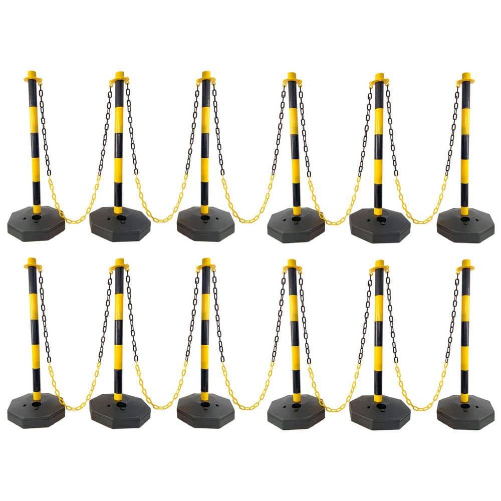 cadeninc 12-Pack Yellow/Black Plastic Safety Barrier Post w/Fillable ...