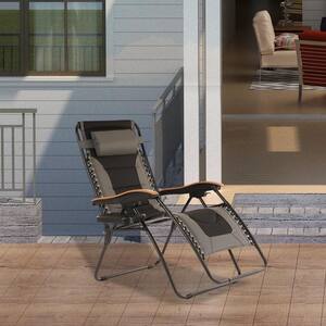Steel Frame Zero Gravity Lounge Chair with Adjustable Headrest and Side Table in Gray