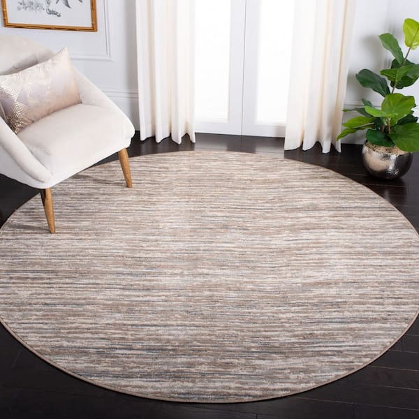 Pyramid 4 ft. x 4 ft. Gray/Ivory Striped Marle Round Area Rug