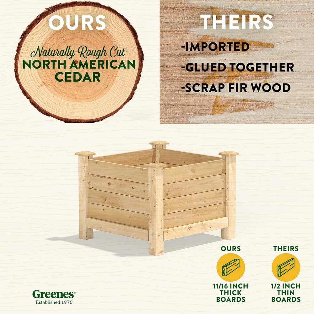 Natural Cedar Square Elevated Outdoor Planter Box