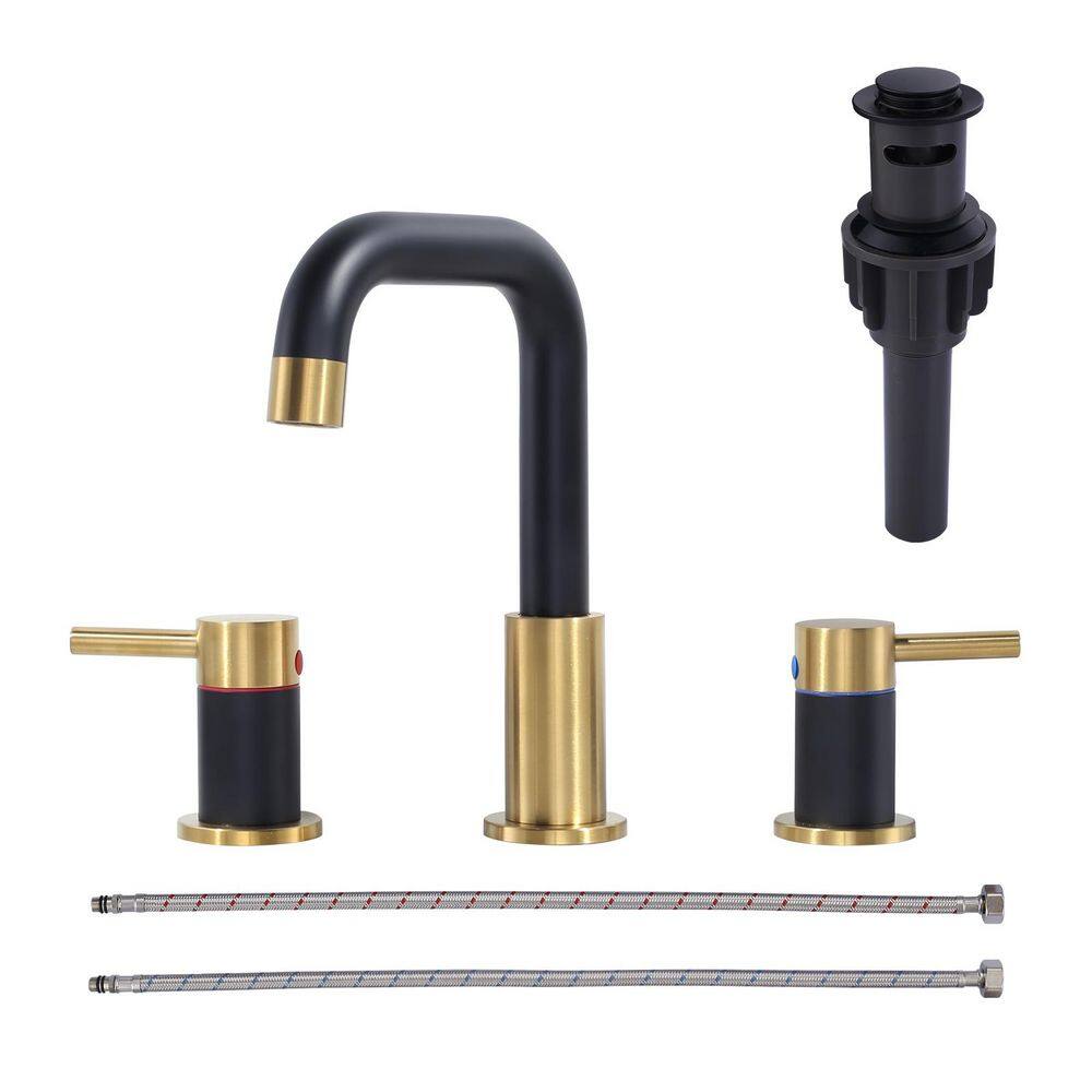 8 in. Widespread Double Handle Bathroom Faucet with Pop-up Drain in Black and Gold price history on PriceWatchPro