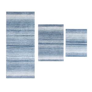Gradiation Collection Blue Stripe Cotton 3-Piece Bath rug Set