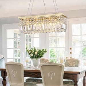 5-Light Rectangle Gold Chandelier with K9 Crystals