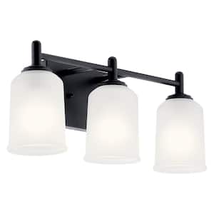 Shailene 21.25 in. 3-Light Black Traditional Bathroom Vanity Light with Satin Etched Glass