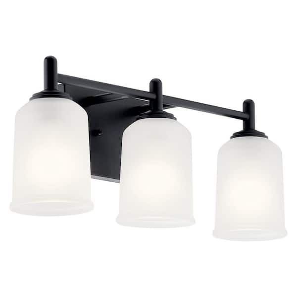 KICHLER Shailene 21.25 in. 3-Light Black Traditional Bathroom Vanity Light with Satin Etched Glass