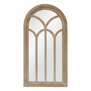 16.75 in. W x 31.625 in. H Arched Framed Brown Wood Windowpane Wall Mirror