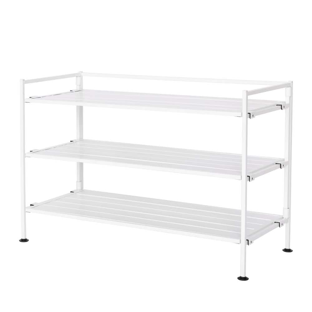 Seville Classics 18.5 in. H 9-Pair 3-Tier White Resin Slat Metal Frame ...