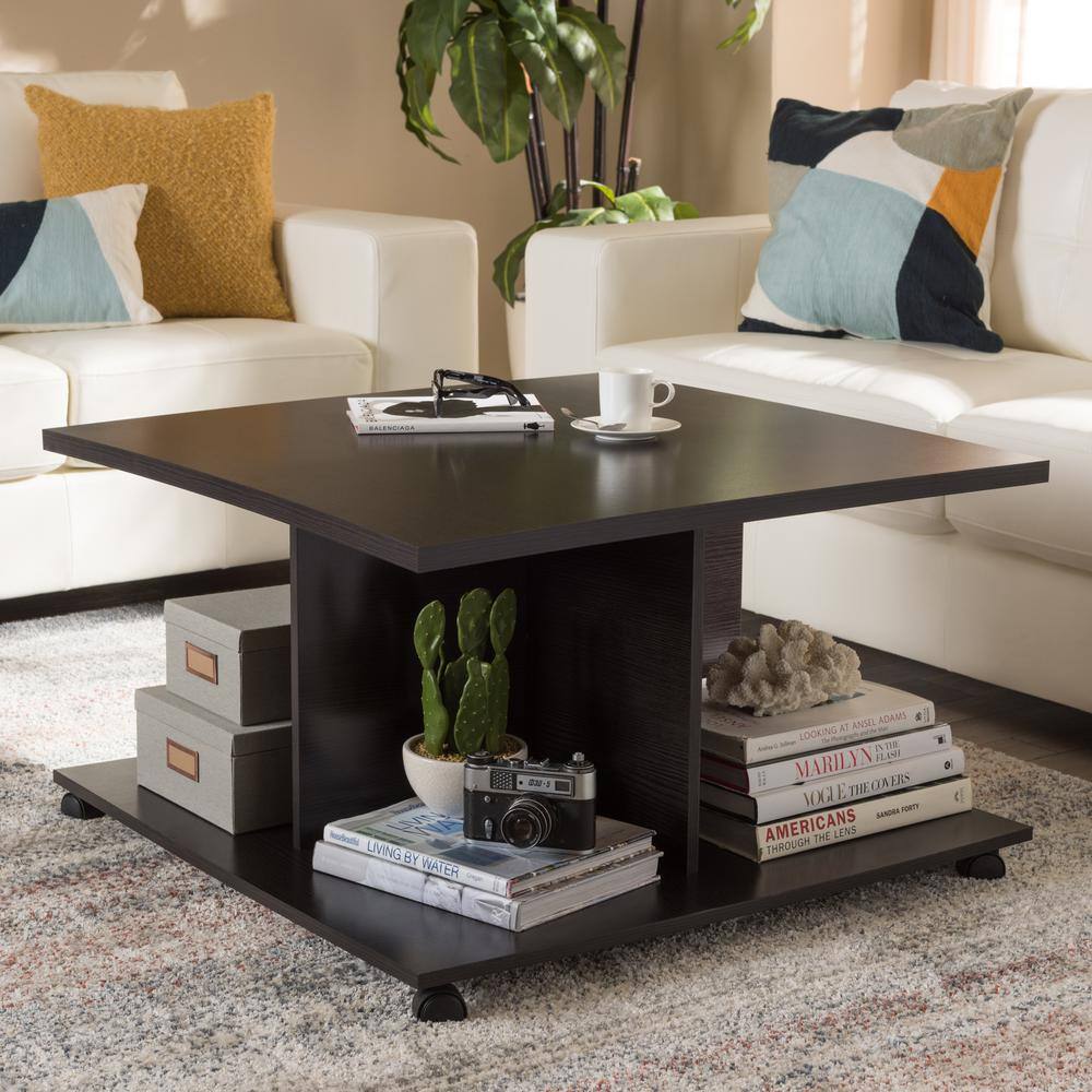 Wenge Brown Square Wood Coffee Table with Storage
