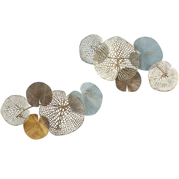 Afoxsos Metal Multi-Colored Lily Pad Leaves 2-Piece Metal Wall Decor Set Mixture of Laser Cut and Solid Lily Pads (Set of 2)