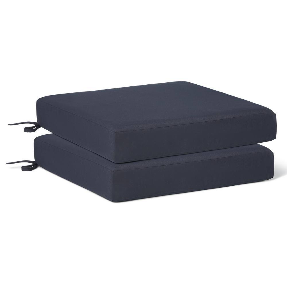 FadingFree (Set of 2) 20 in. x 19.5 in. x 4 in. Outdoor Patio Thick Square Lounge Chair Seat Cushions, Ties in Navy Blue price history on PriceWatchPro