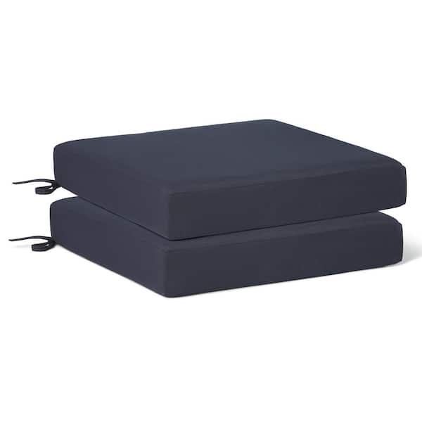 WESTIN OUTDOOR FadingFree (Set of 2) 20 in. x 19.5 in. x 4 in. Outdoor Patio Thick Square Lounge Chair Seat Cushions, Ties in Navy Blue