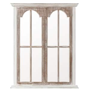 37 in. x 29.1 in. Rustic Rectangle Framed Wood Window Wall Decorative Mirror