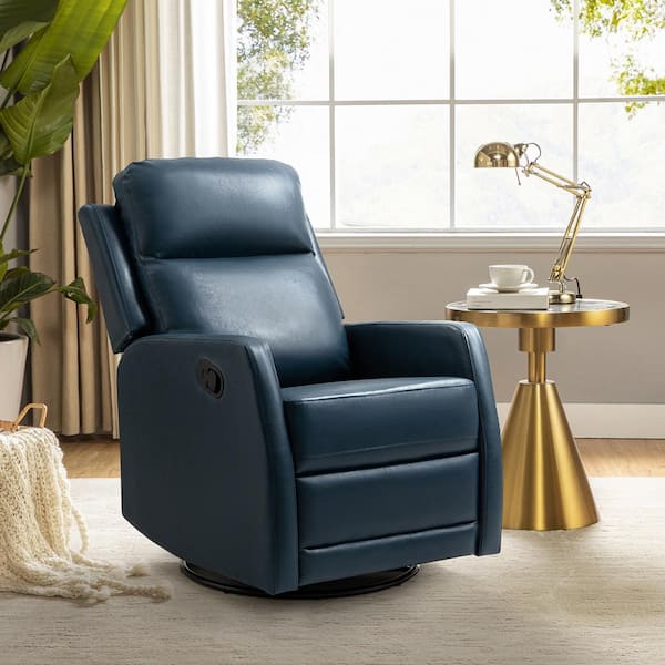 Eske Swivel Recliner Patio Chair with Cushions Corrigan Studio Color: Brown Frame/Blue Cushion