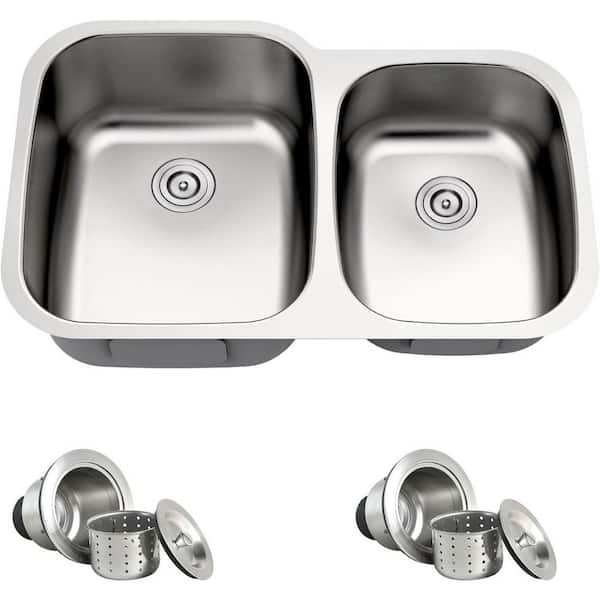 32 in. Undermount Double Bowl 18 Gauge Stainless Steel Kitchen Sink