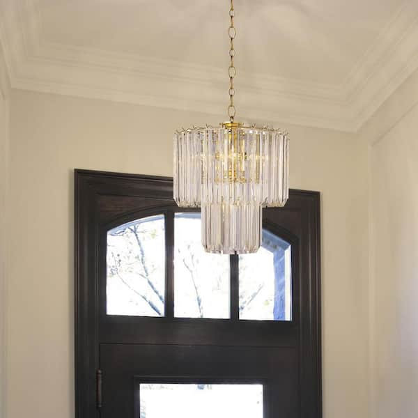 Bel Air Lighting Tranquility 5-Light Polished Brass Chandelier Light Fixture with Beveled Acrylic Crystal Shade