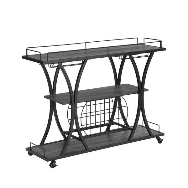 Unbranded Black Wood Kitchen Cart with Wheels 3-Tier Storage Shelves
