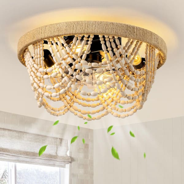 20 in. Modern 4-Light Smart Gold Flush Mount Fandelier Ceiling Fan with LED Lights Included Remote (Bulb Not Included)