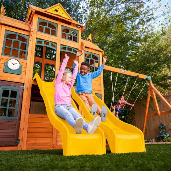 KidKraft DIY Atlas Point Wooden Outdoor Playground Set with Slides