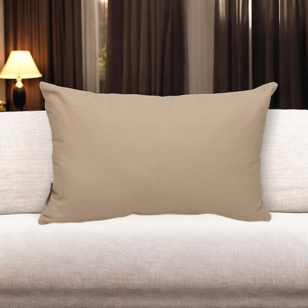 HomeRoots Beige Solid Polyester 12 in. x 18 in. Throw Pillow