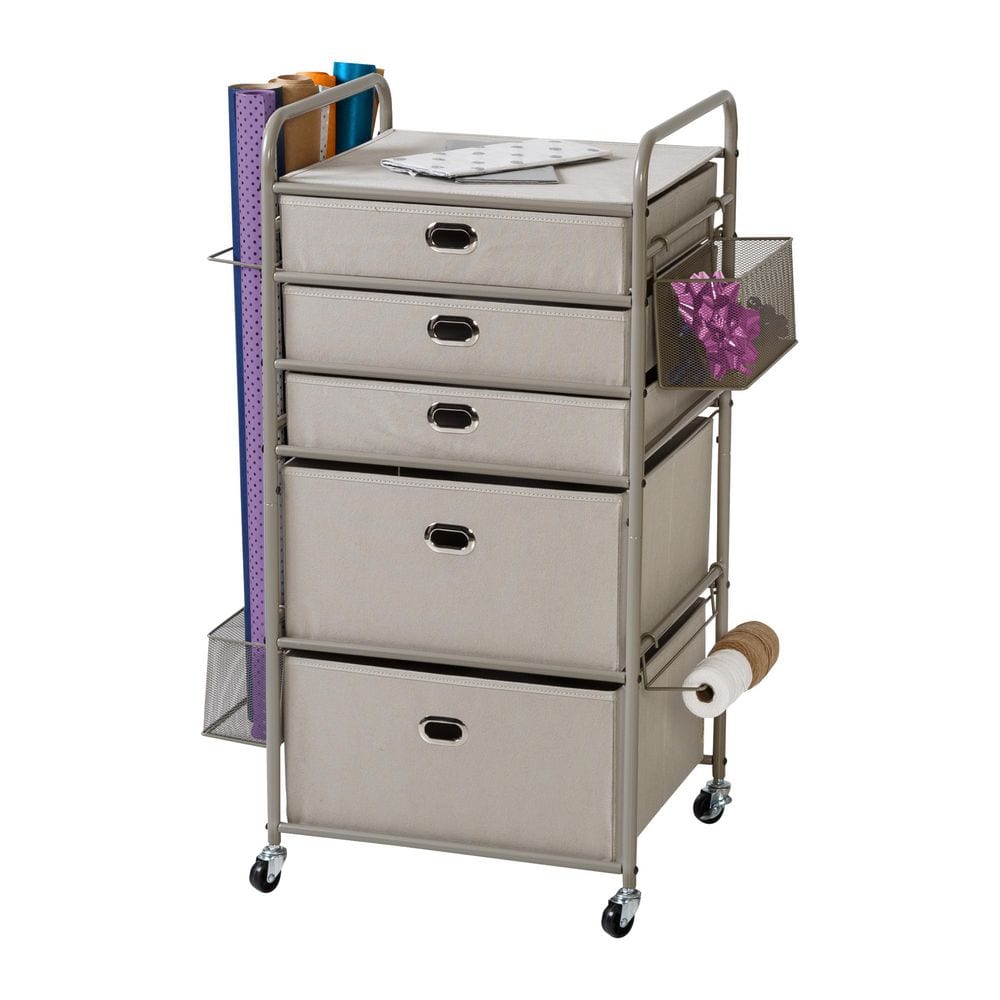Gray 5-Tier Steel Rolling Craft Storage Cart