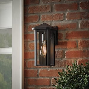 Granby 12 in. 1-Light Black Outdoor Wall Light Fixture with Clear Glass (2-Pack)