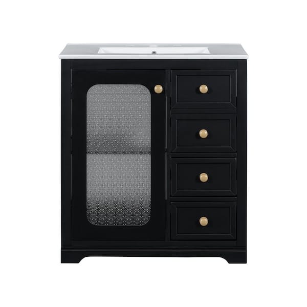 30 in. Single Sink Freestanding Black Bath Vanity with White Ceramic Top Unassembled