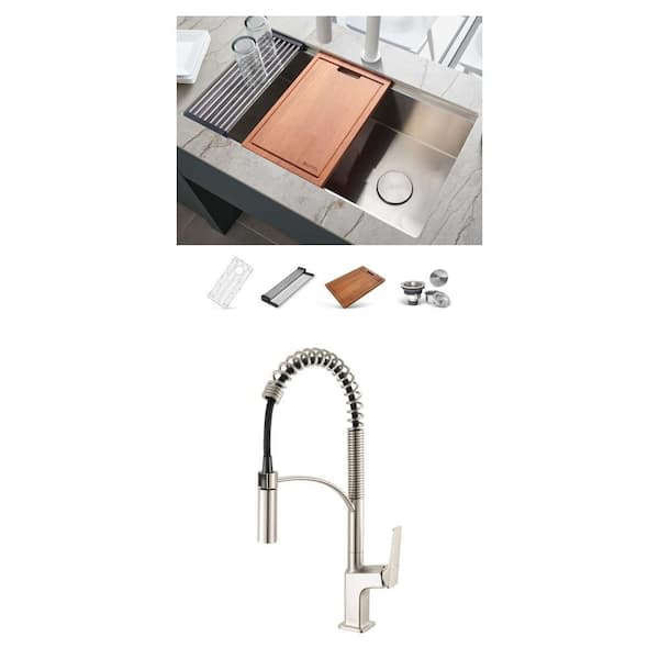 Veniso 33 in. Undermount Kitchen Sink with Brushed Nickel Pull Down Faucet
