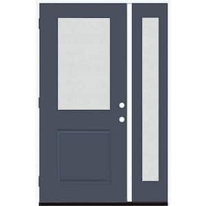 Legacy 51 in. W x 80 in. 1/2 Lite Rain Glass RHOS Primed Dark Denim Finish Fiberglass Prehung Front Door with 12 in. SL