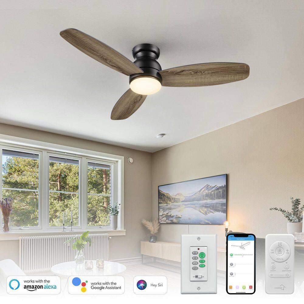 52 in. Indoor/Outdoor Black Flush Mount LED Smart Ceiling Fan with Remote Control and Wall Control, 10-Speed DC Motor price history on PriceWatchPro