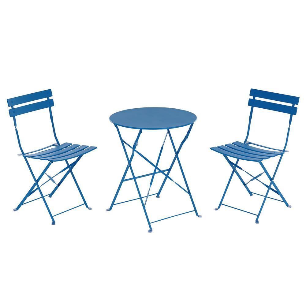 3-Piece Metal Outdoor Bistro Set, Foldable Patio Table and Chairs, Navy Blu