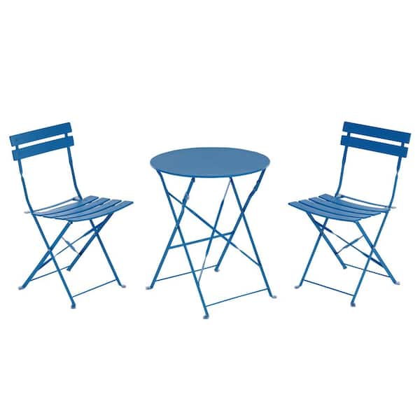 Unbranded 3-Piece Metal Outdoor Bistro Set, Foldable Patio Table and Chairs, Navy Blue