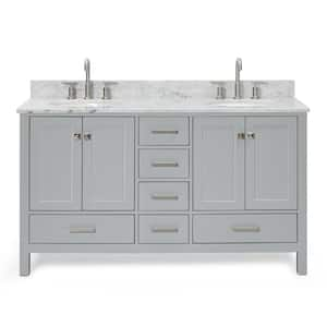 Cambridge 61 in. W x 22 in. D x 35.25 in. H Bath Vanity in Grey with White Marble Vanity Top with Basin