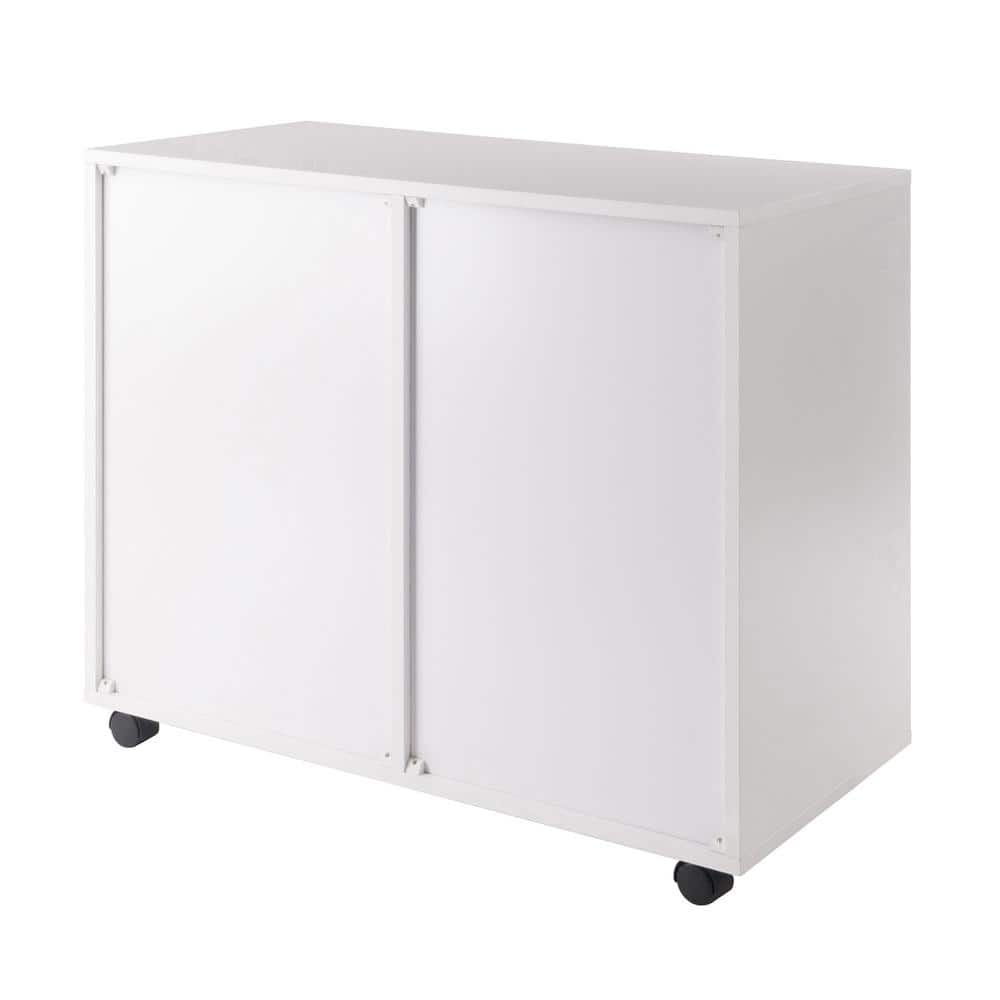 Modern White Composite Wood Mobile Storage Cabinet with Locking Wheels