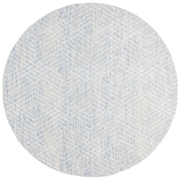 Abstract 6 ft. x 6 ft. Blue/Ivory Diamond Round Rug