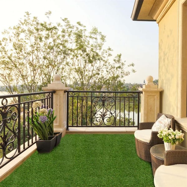 4 ft. x 6 ft. Green Artificial Grass Turf with Drainage Holes Nonslip Bottom 60 OZ Heavy