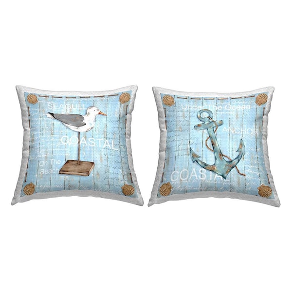 Stupell Industries Nautical Blue Anchor and Seagull Blue Square Outdoor Throw Pillow 2-Pack