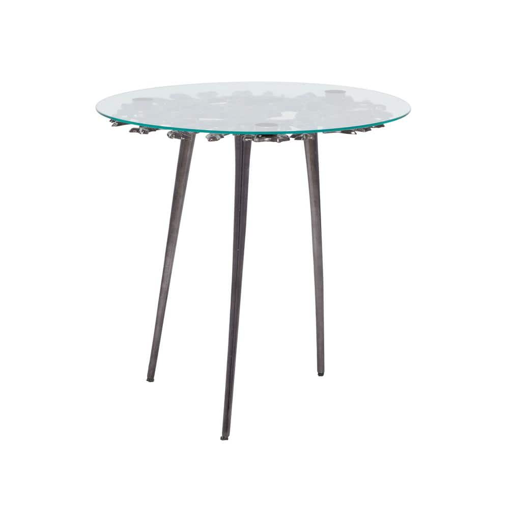 Eccentric Splash-Patterned 22'' Round Metal & Glass Accent Table