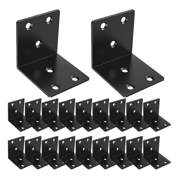 Metal Black Heavy Duty Corner Braces L Brackets for Wood Furniture 90° Wide Corner Supports (20-Pack)