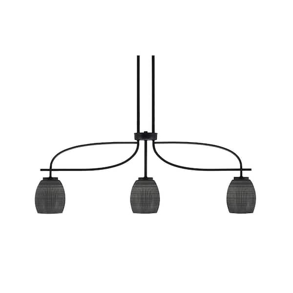 Unbranded Olympia 3-Light Matte Black Billiard Light with 5 in. Black Matrix Glass Shades, no blulbs included