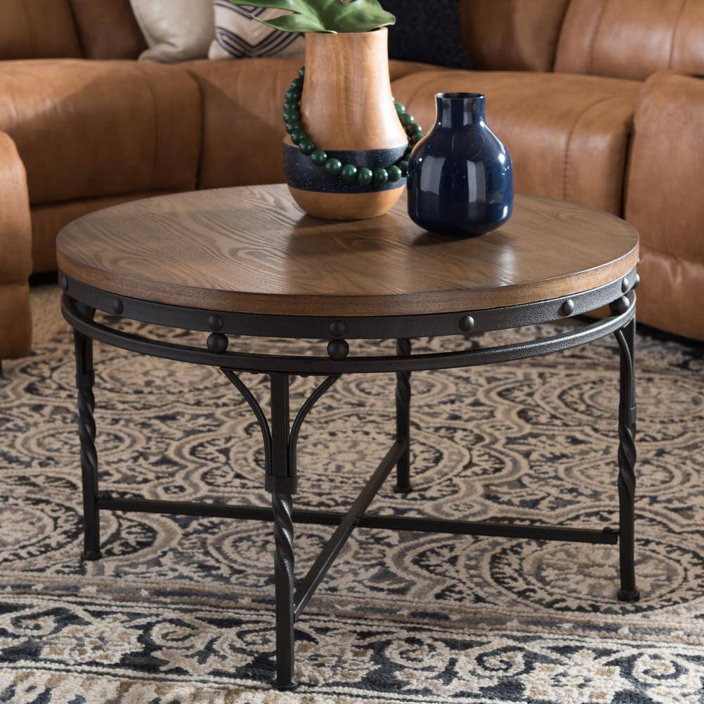 Austin Vintage 30" Round Wood & Metal Coffee Table - Antique Bronze