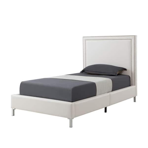 Samuele White Full Size Platform Bed Upholstered Leather