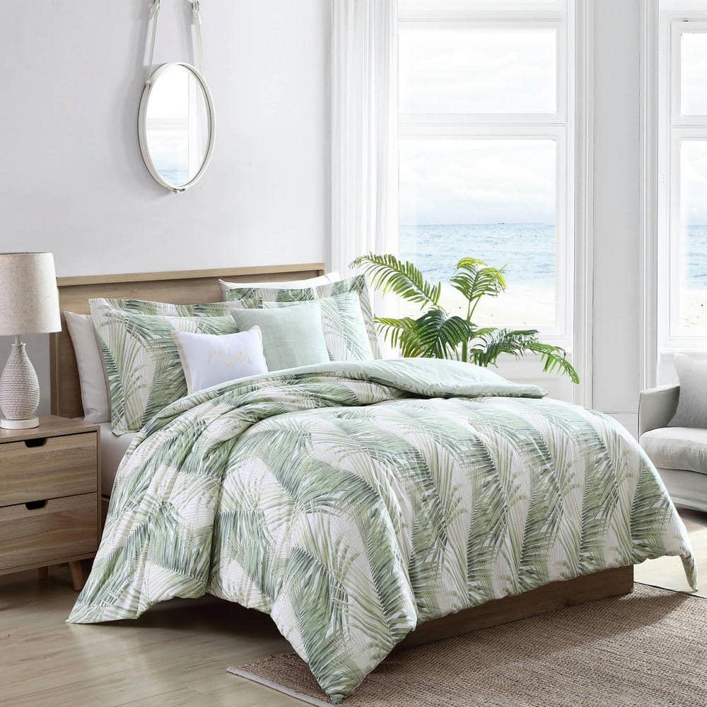 Tommy Bahama Kauai 5-Piece Green Botanical Cotton King Bonus Comforter ...