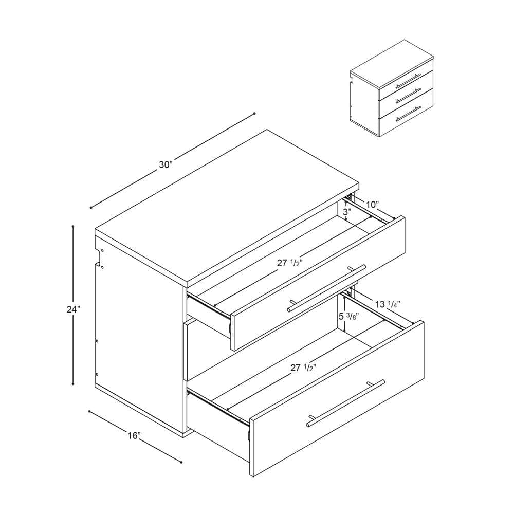 Versatile Wall-Mounted Black Laminated Composite Wood 3-Drawer Cabinet