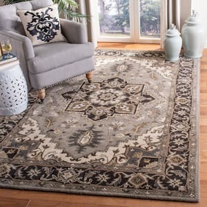 Royalty Silver/Charcoal 7 ft. x 7 ft. Floral Border Square Area Rug