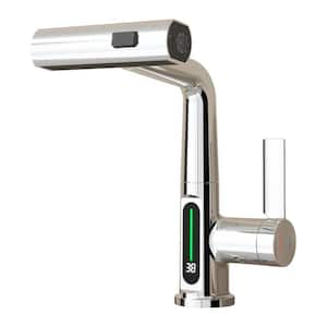 Core 3-in-1 Single-Handle Pull-Out Single Hole Bathroom Faucet with LED Temperature Digital Display in Chrome