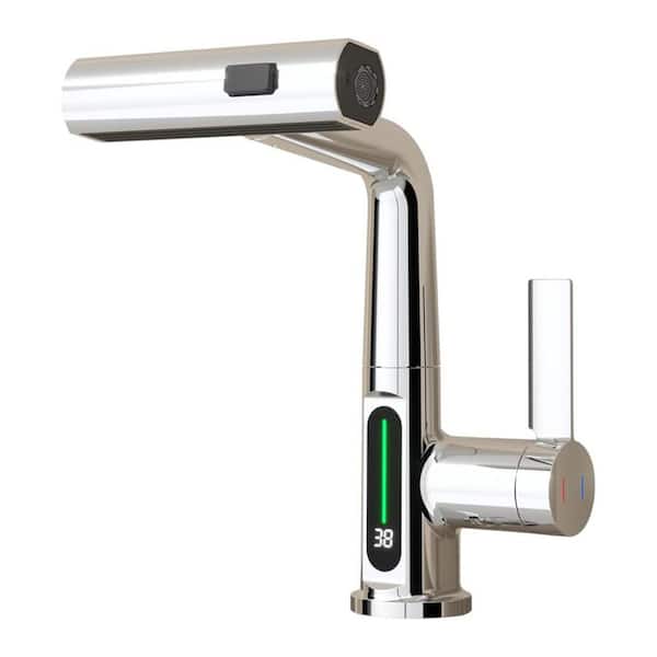 INSTER Core 3-in-1 Single-Handle Pull-Out Single Hole Bathroom Faucet with LED Temperature Digital Display in Chrome