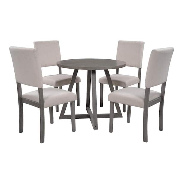 Utopia 4niture Marla Mid-Century 5-Piece Wooden Kitchen Dining Table Set. Round Table and Upholstered Dining Chairs.
