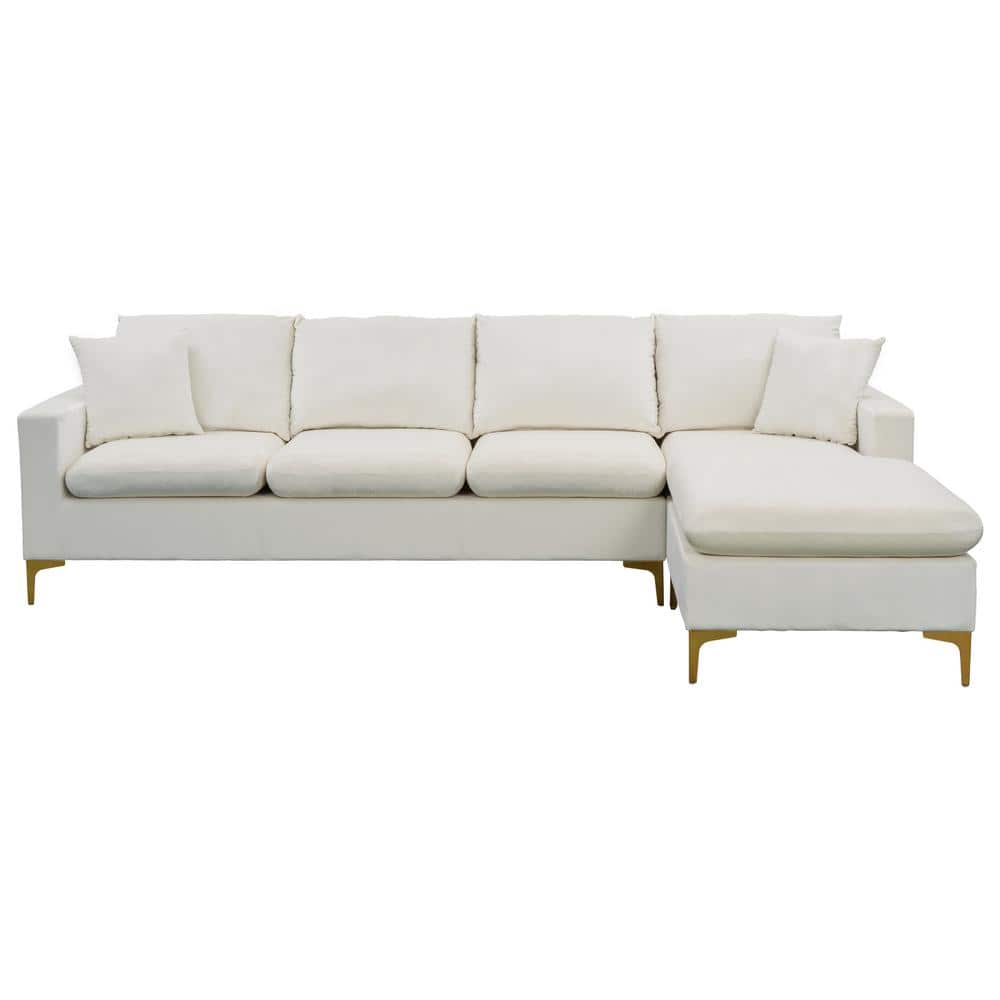 Polibi 65.70 in.W Square Arm Velvet Upholstered L Shaped Sectional Sofa ...
