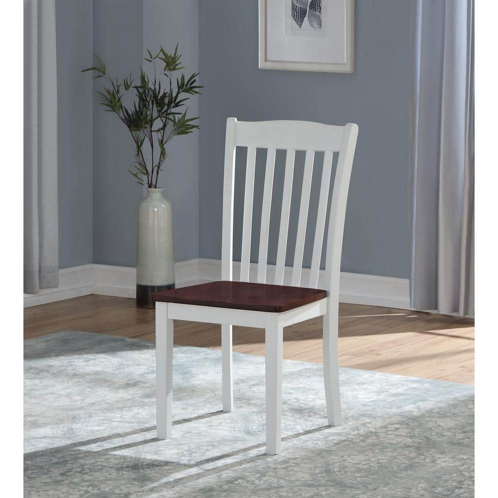 Elegant White & Walnut High Slat Back Wood Side Chair