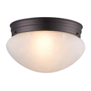 Dash 10 in. 2-Light Oil Rubbed Bronze Flush Mount Ceiling Light Fixture with Marbleized Glass
